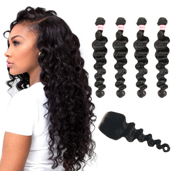 Malaysian Loose Wave Hair Bundles With Closure Malaysian Virgin Hair Lace Closure Unprocessed Human Hair Extensions