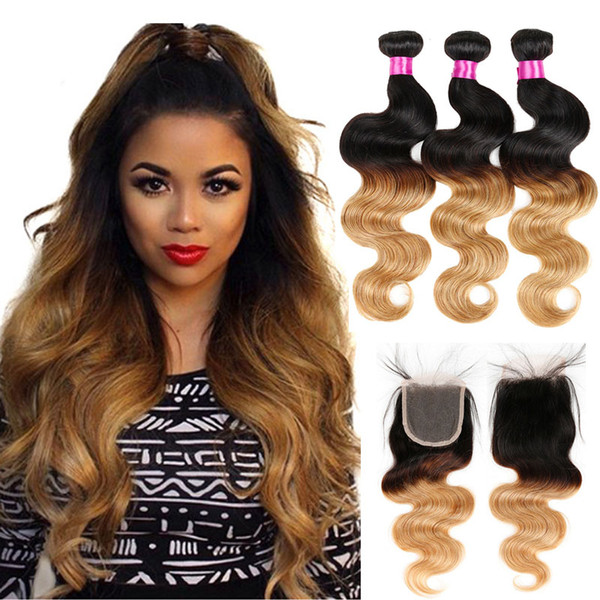 Brazilian Virgin Hair Body Wave Ombre Hair 3 4 Bundles With Closure Blonde Lace Closure With Bundles Human Hair Extensions