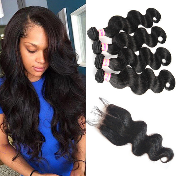 Peruvian Indian Malaysian Brazilian Virgin Body Wave Hair Weaves Extensions Bundles With Closure Human Hair Bundle With Lace Closure