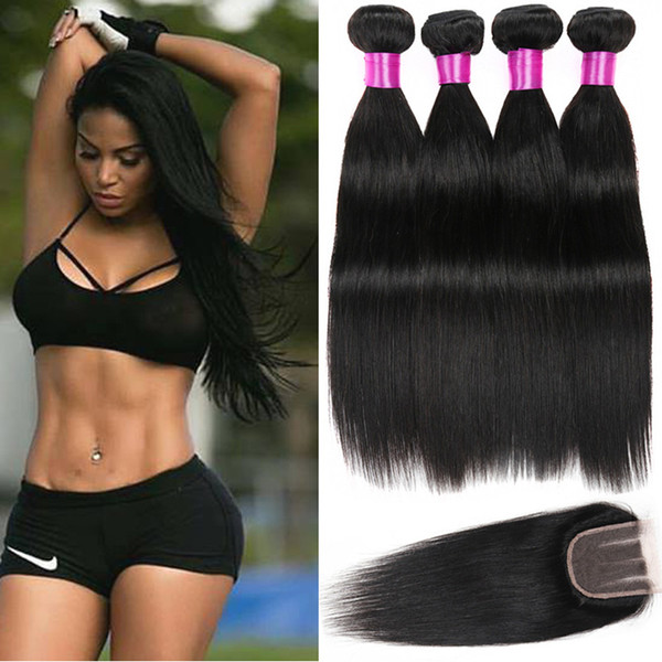 Brazilian Straight Hair Bundles With Closure Human Hair Bundle With Lace Closure Brazilian Virgin Hair Extensions