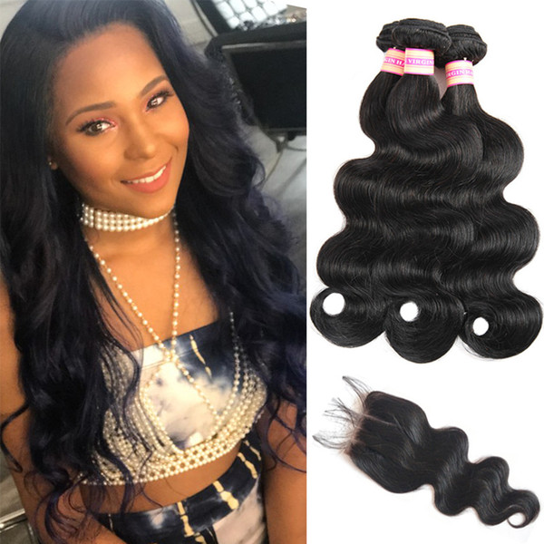 Brazilian Virgin Hair Bundles with Closure Unprocessed Body Wave Human Hair Weave with Closure Raw Indian Malaysian Peruvian Hair