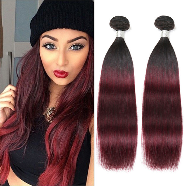 Burgundy Ombre Malaysian Virgin Straight Hair Weaves Bundles 1B/27 1B/4/27 1B/99j 1B/30 1b/Red Human Hair Extensions