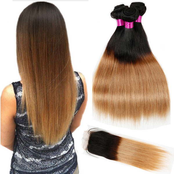 Peruvian Indian Malaysian Brazilian Virgin Straight Hair With Closure Virgin Hair Bundles With Closure Ombre Human Hair With Closure