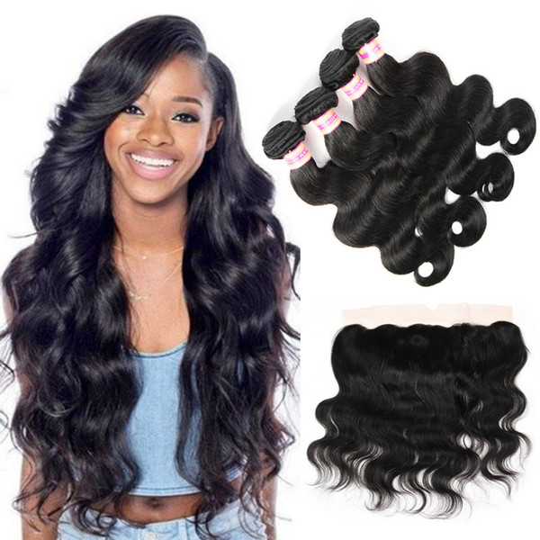 13x4 Lace Frontal With Bundles Peruvian Malaysian Indian Brazilian Virgin Body Wave Hair Weaves Human hair 3 4 Bundles With Frontal Closure