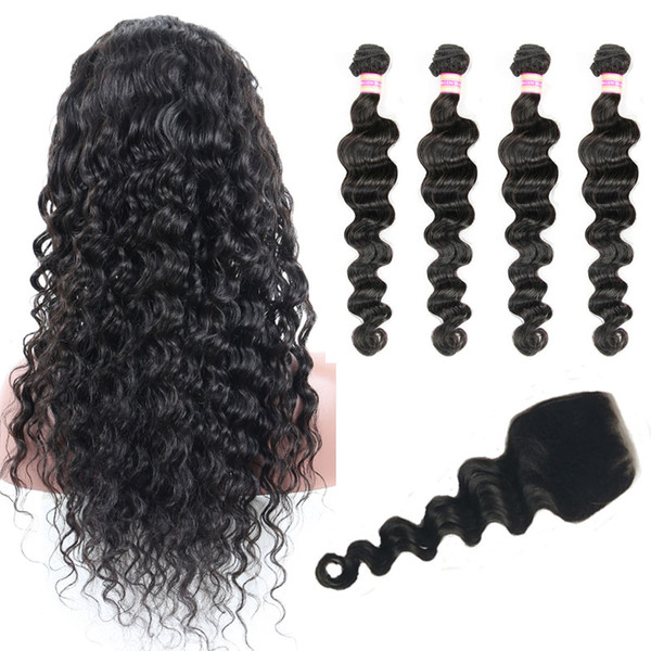 Unprocessed Malaysian Peruvian Indian Brazilian Virgin Hair Loose Wave Human Hair With Closure Loose Deep 3 4 Bundles With Closure