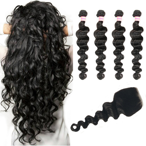 9A Siyusi Hair Products Peruvian Malaysian Indian Brazilian Virgin Hair Loose Wave Bundles With Closure Loose Deep Human Hair Lace Closure