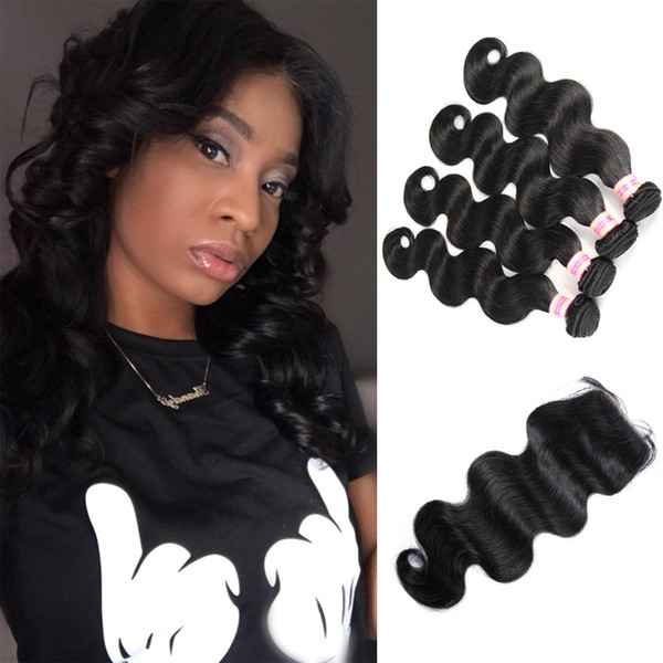 Malaysian Peruvian Indian Brazilian Virgin Body Wave Hair Weaves 3 4 Bundles With Closure Human Hair Bundle With Lace Closure