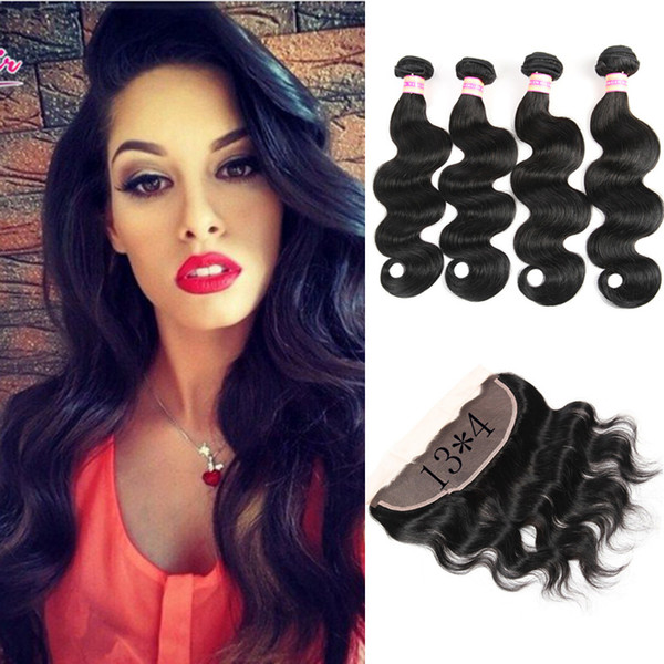 Peruvian Malaysian Indian Brazilian Virgin Body Wave Hair Weaves Bundles With 13x4 Closure Human hair With Ear to Ear Lace Frontal Closure