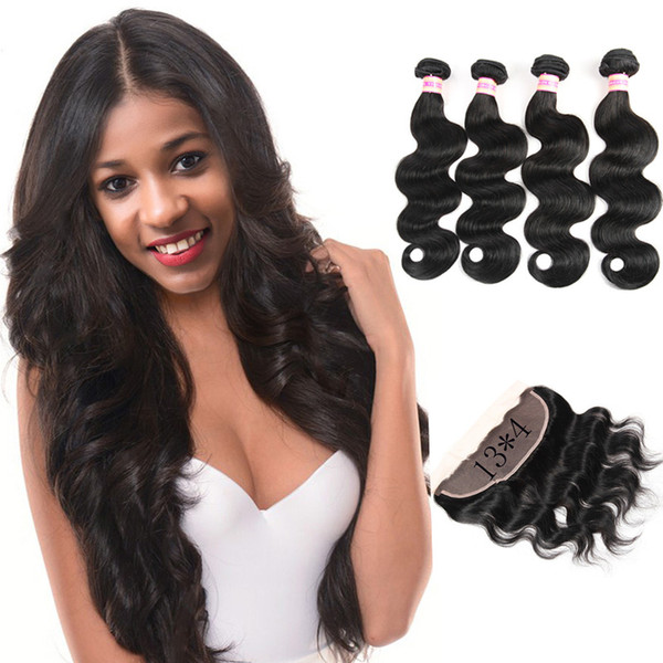 Brazilian Virgin Body Wave Hair Weaves Bundles With 13x4 Closure Brazilian Body Wave Human hair Lace Frontal With Bundles