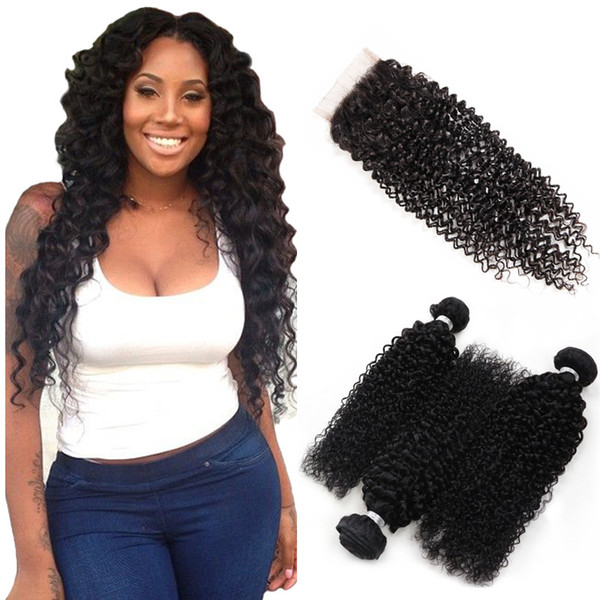 9A Unprocessed Peruvian Malaysian Indian Brazilian Virgin Hair Kinky Curly Bundles With Closure Curly Human Hair Weave Extensions