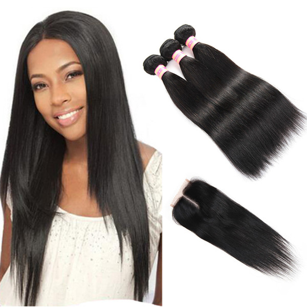 Mink Peruvian Virgin Straight Hair All Human Hair Bundles With Closure Straight Peruvian 3 Bundles With Closure