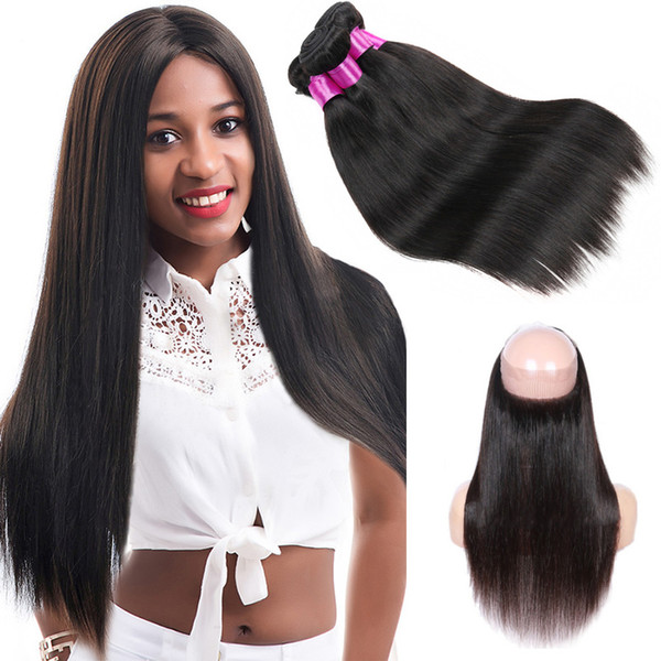 Brazilian Straight Virgin Hair With Closure 360 Lace Frontal With Bundles Malaysian Indian Peruvian Human Straight Hair Weaves 360 Closure