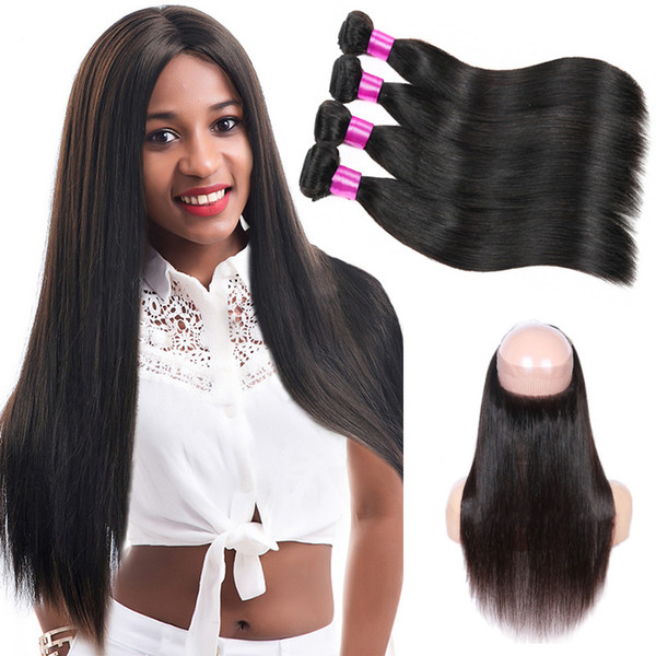 360 Lace Frontal Peruvian Indian Malaysian Brazilian Virgin Straight Hair Weaves Human Hair 360 Lace Frontal With Bundles