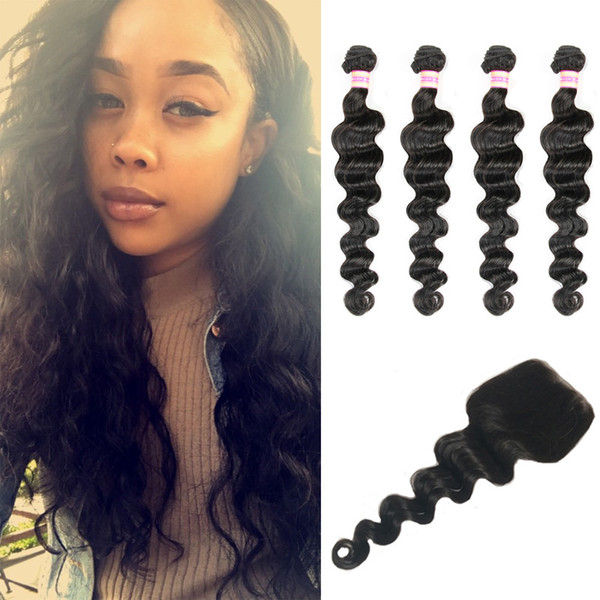 Brazilian Loose Wave Bundles With Closure Brazilian Loose Wave Virgin Human Hair With Lace Closure Loose Deep Wave Hair Extensions