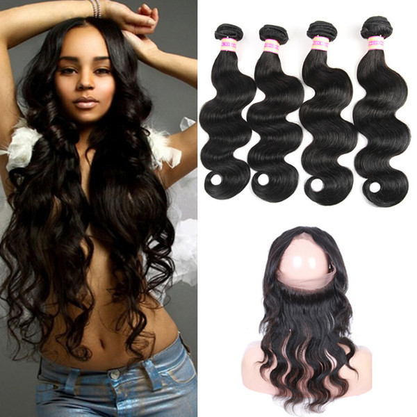 360 Lace Fronta Brazilian Virgin Body Wave Hair Weaves 360 Lace Frontal With Bundles 9A Human Hair 360 Closure