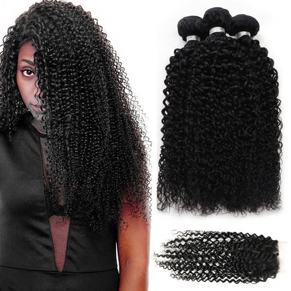 Peruvian Malaysian Indian Brazilian Virgin Kinky Curly Weave Hair Bundles With Closure Afro Kinky Curly Human Hair