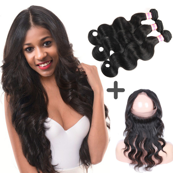 Pre Plucked 360 Frontal With Bundles Peruvian Indian Malaysian Brazilian Virgin Body Wave Hair Weaves Human Hair 360 Lace Frontal