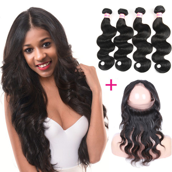 360 Lace Frontal 9A Unprocessed Peruvian Indian Malaysian Brazilian Virgin Body Wave Human Hair Weaves 360 Lace Frontal With Bundles