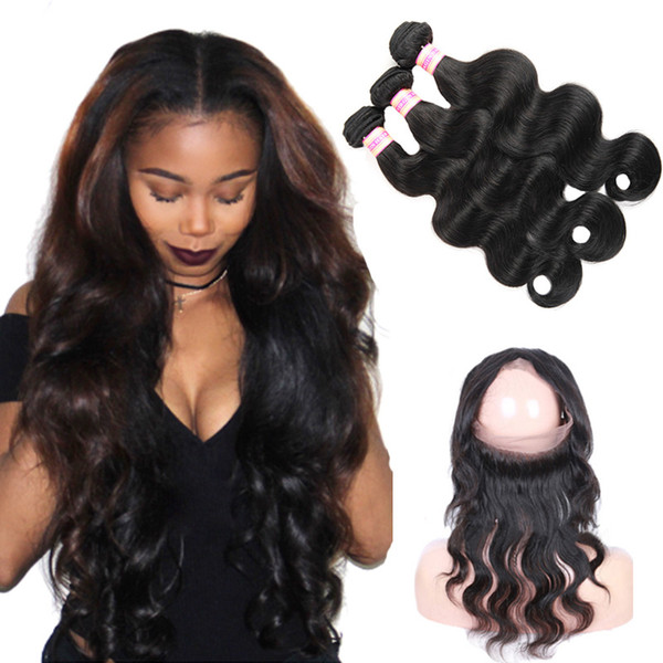 Brazilian Body Wave 360 Lace Frontal Closure With Bundles Brazilian Virgin Hair Extensions Human Hair Pre Plucked 360 Frontal With Bundles