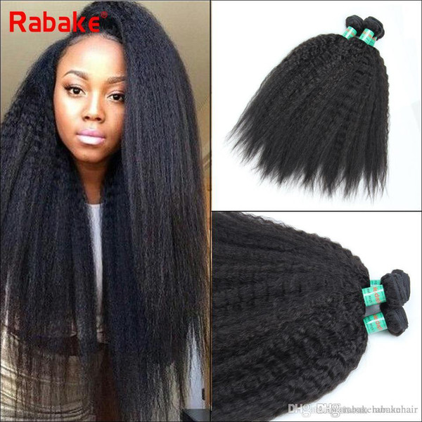 3/4pcs lot Coase Yaki Kinky Straight Hair Bundles Rabake Peruvian 100% Unprocessed Virgin Human Hair Extensions Natural Black for Women