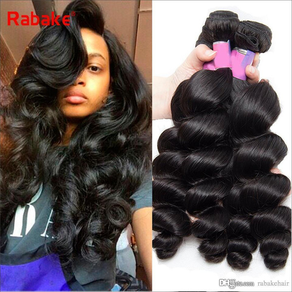 Rabake 8-28inch 3/4pcs Loose Wave Peruvian Virgin Hair Weave Bundles 100 Unprocessed Human Hair Extensions Double Wefts Natural Black Color