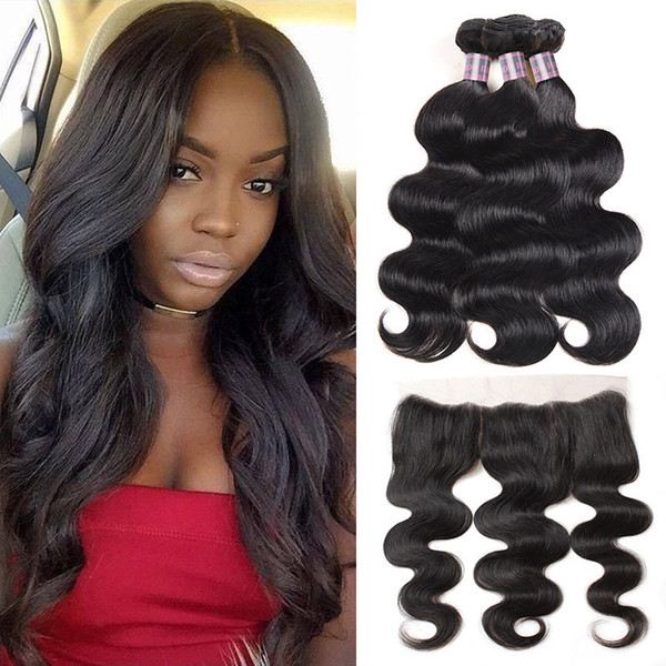 Indian Body Wave 3Bundles With 13*4 Lace Frontal Brazilian Peruvian Malaysian Virgin Hair Bundles with Closure Human Hair Extensions