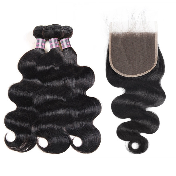 Indian Human Hair Bundles With Closure 5x5 Lace Closure Brazilian Body Wave Virgin Hair Extensions Wholesale Straight Peruvian Wefts