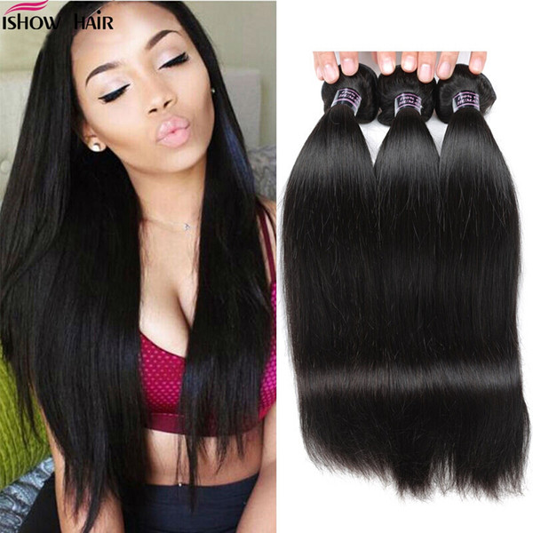 Ishow Human Hair Brazilian Malaysian Virgin Hair Straight 4 Bundles 10A Best Human Hair Extensions Peruvian Straight Bundles 