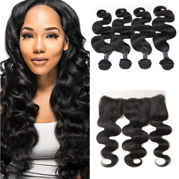 10A Brazilian Body Wave 4Bundles with 13*4 Lace Frontal Peruvian Natural Black Virgin Human hair Products Wholesale Price 