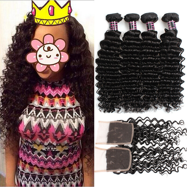 Brazilian Deep wave & Kinky Curly Human Hair Bundles With Closure Brazilian Human Hair With Closure Unprocessed Virgin Hair Weaves Wholesale