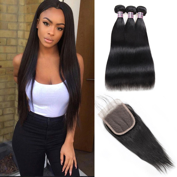 30 inch bundles Human Hair Bundles With Closure Body Wave 3PCS With 4x4 Lace Closure 100% Unprocessed Virgin Human Hair Extensions