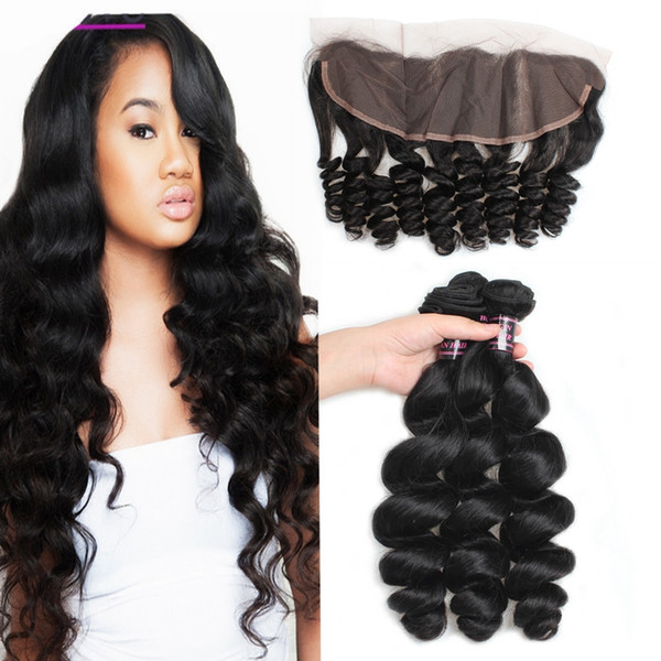 Wholesale Cheap 8A Brazilian Hair 3Bundles With Lace Frontal Loose Wave Virgin Hair Extensions Ishow Human Hair Bundles With Closure