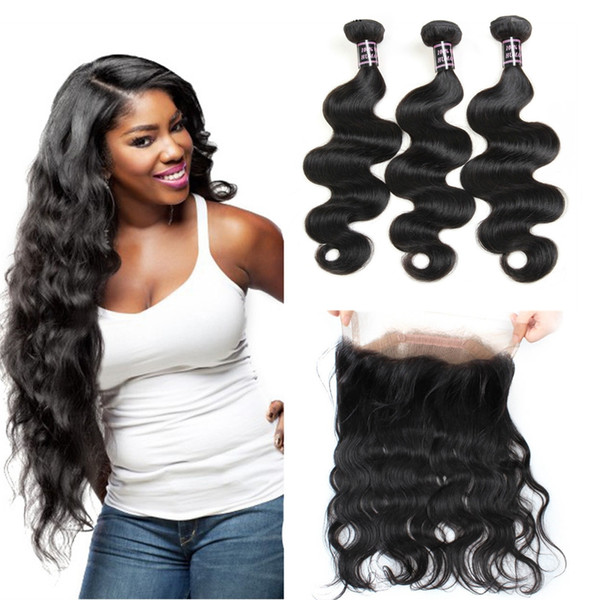 Brazilian Virgin Hair Weaves 3Bundles With 360 Full Lace Frontal Closure Wholesale 8A Peruvian Indian Malaysian Body Wave Human Hair Closure