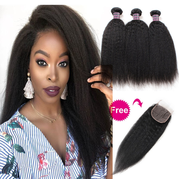 Buy 3Bundles Get A Free Closure Deep Loose Brazilian Human Hair Bundles Loose Wave Yaki Straight Deep Curly Body Water Wave Straight