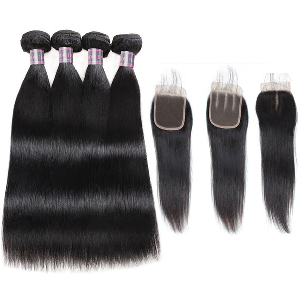 Brazilian Deep Wave Human Hair Bundles With Closure Peruvian Hair 4 Bundles Malaysian Body Wave Deep Loose Hair Extensions