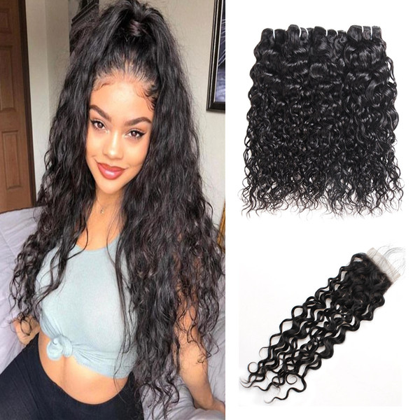 Kinky Curly Deep Wave Virgin Hair Extensions Loose Wave 3/4pcs With Lace Closure Straight Water Wave Virgin Human Hair Bundles With Closure