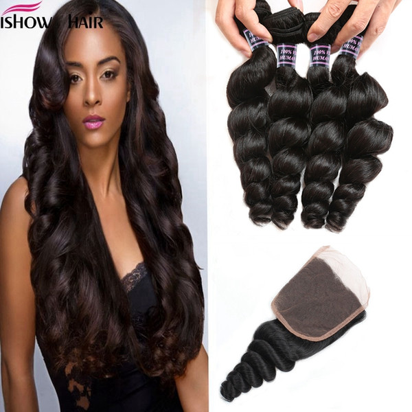 10A Wholesale Peruvian Hair Human Hair Weave Human Hair Bundles With Closure Loose Wave 4bundles With Closure