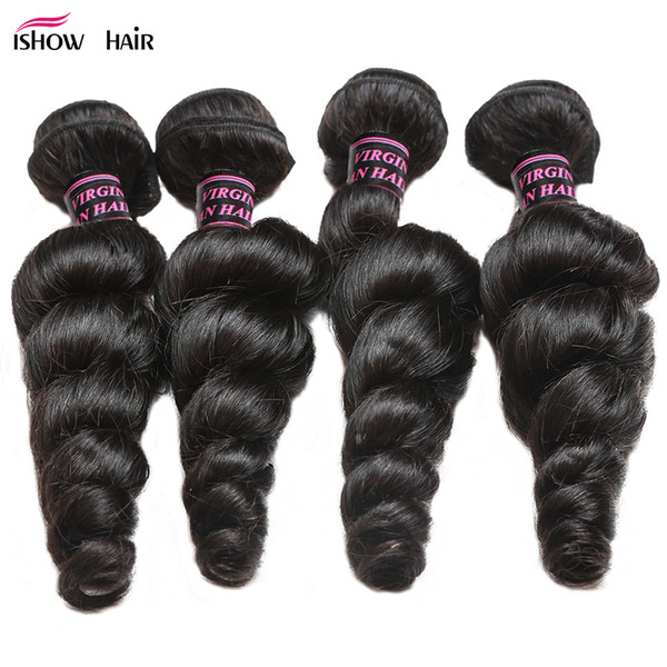 Ishow Human Hair 10A Brazilian Loose Wave Hair 4 Bundle Deals Natural Color Wholesale Remy Human Hair Weave 8-28Inch Brazilian Weave Bundles