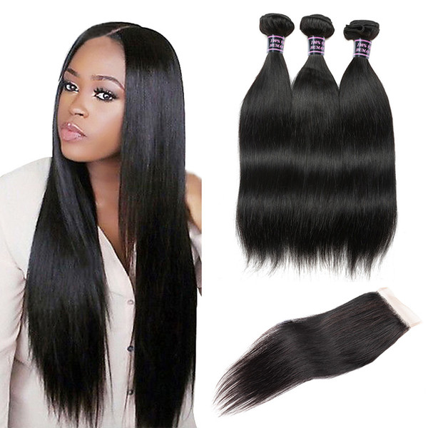 8a Brazilian Straight & Body wave Human Hair Bundles With Closure Brazilian Human Hair With Closure Unprocessed Virgin Hair Weaves Wholesale