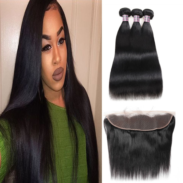 Brazilian Straight Deep Wave 3/4 Bundles with Lace Frontal Peruvian Loose Wave Kinky Curly Human Hair Bundles with Closure Straight Closure