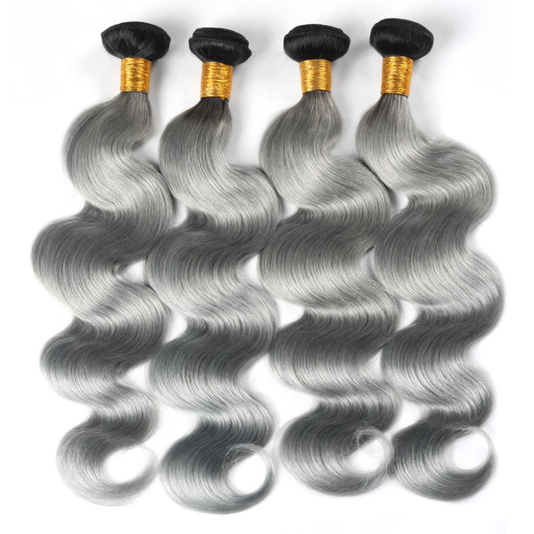 Ishow Hair Brazilian Hair Bundles T1B/Grey Ombre Color Body Wave Remy Hair Extensions 4pcs