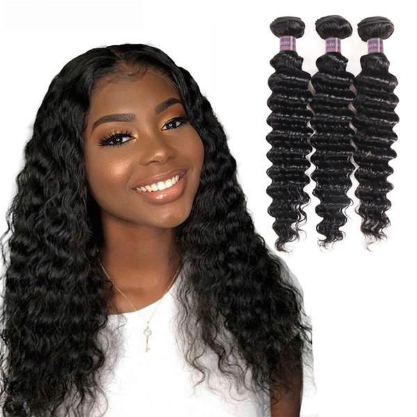 Indian Human Hair Bundles Brazilian Deep Wave 3Bundles Wholesale Unprocessed 100% Human Hair 8-28inch Peruvian Virgin Hair Extensions