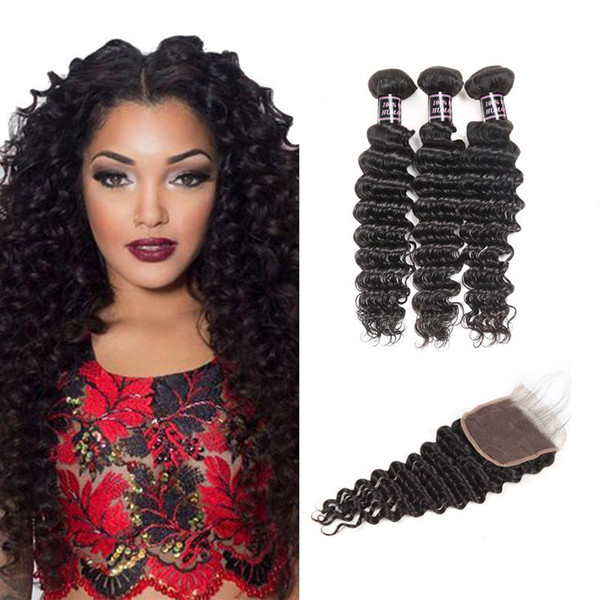 Silky Straight 28inch 3pcs Hair Bundles With Closure Water Wave Loose Wave Cheap 8A Brazilian Hair Human Hair Extensions Wholesale Price