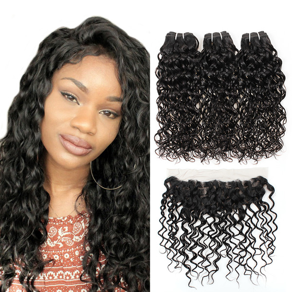 Wholesale 10A Brazilian Water Wave With Frontal Peruvian Wet and Wavy Hair 3 Bundles With 13*4 Lace Frontal Malaysian Natrual Wave Free Ship