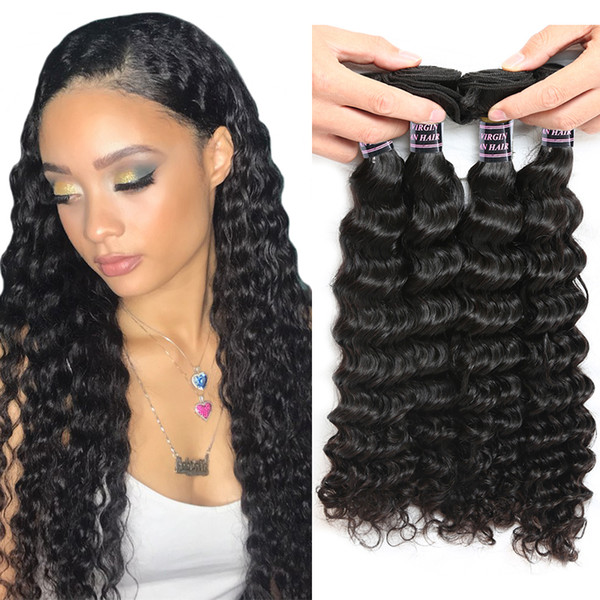 Ishow Human Hair 10A Brazilian Deep Wave Hair 4 Bundles Deals 100% Wholesale Remy Human Hair Weave Extension Natural Color 8-28 Inch