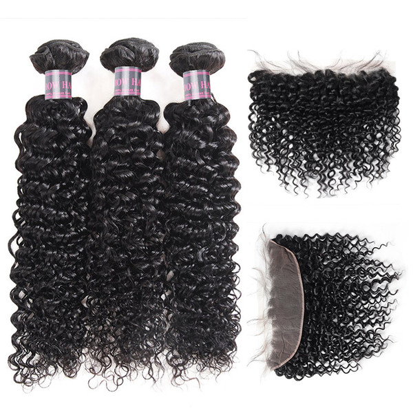 Wholesale Cheap Brazilian Hair 3Bundles With Lace Frontal Kinky Curly Virgin Hair Extensions Ishow Human Hair Bundles With Closure