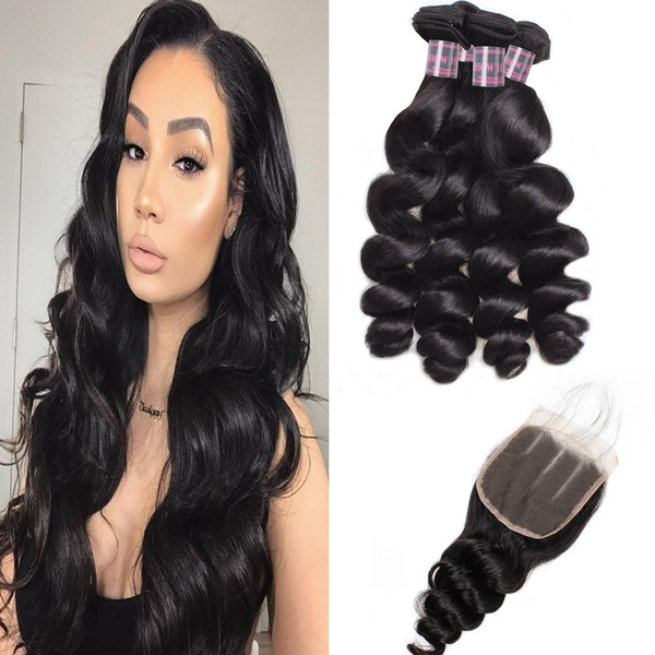 Curly Deep Wave Virgin Hair Bundles Weft Loose Wave 3/4pcs With Lace Closure Straight Water Wave Indian Human Hair Bundles With Closure