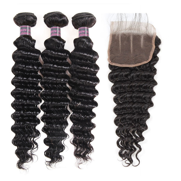 Peruvian Body Wave 3/4Bundles With Lace Closure 8-28