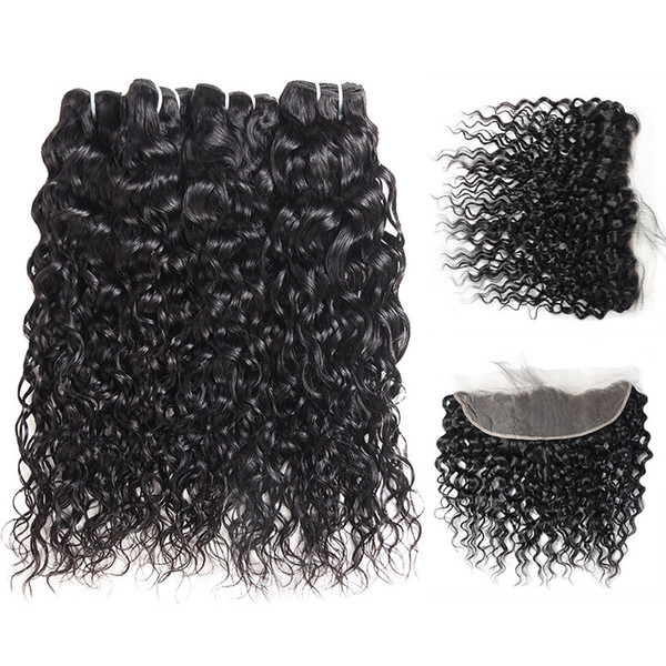 Indian Human Hair Bundles Wholesale Cheap Peruvian Brazilian Hair Bundles With Closure Water Wave 4pcs With Lace Frontal