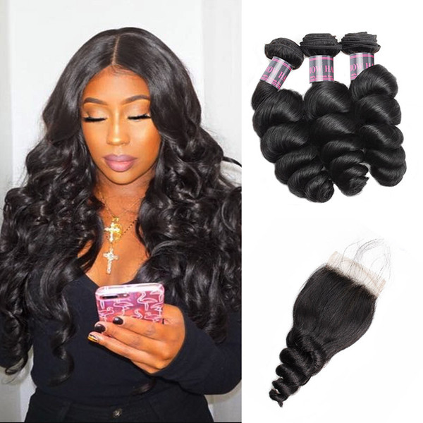 Wholesale Price Brazilian Loose Wave 3 Human Hair Bundles With Closure Ishow Hair Cheap 8A Peruvian Virgin Human Hair Extensions